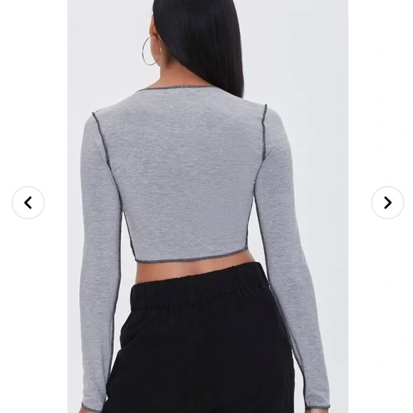 Forever 21 Topstitched Self-Tie Crop Top - Picture 3 of 6
